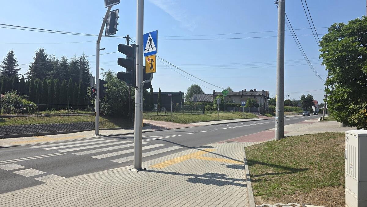 Przejście dla pieszych i sygnalizacja świetlna w sąsiedztwie pawilonu